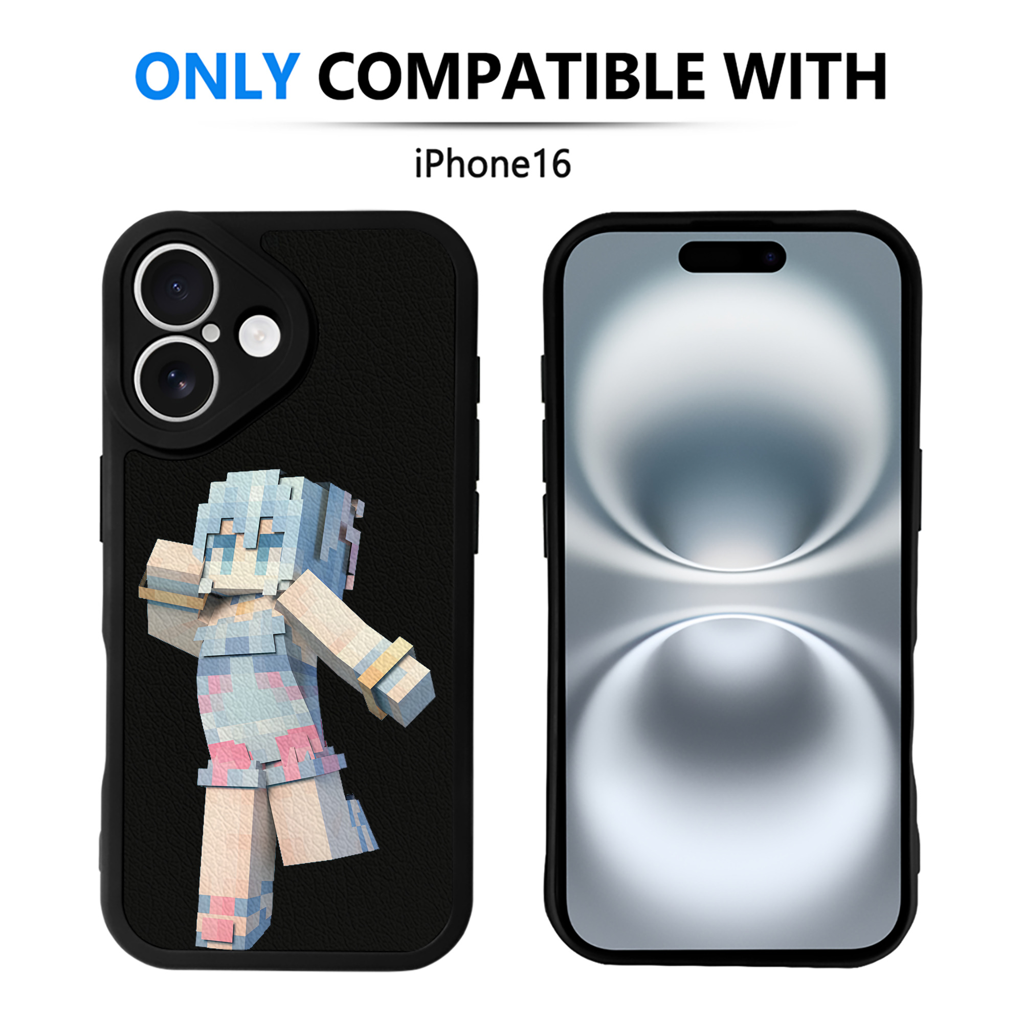 （画像用） マインクラフト ブロックの世界 Minecraft MC Block world 【iPhone 16シリーズ対応】シリコンスマホケース（レザー調） 材質：シリコン